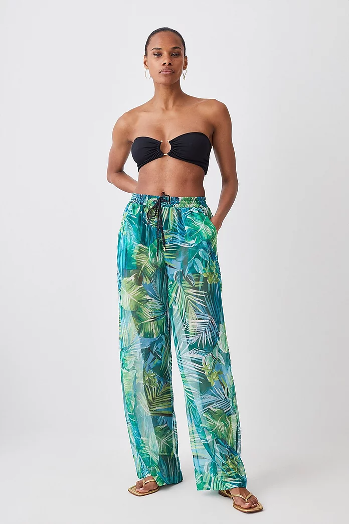 Tropical Printed Wide Leg Beach Pants | Karen Millen