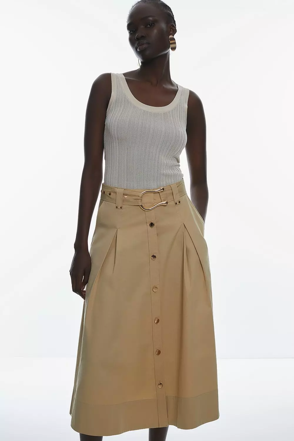 Khaki paperbag hotsell midi skirt