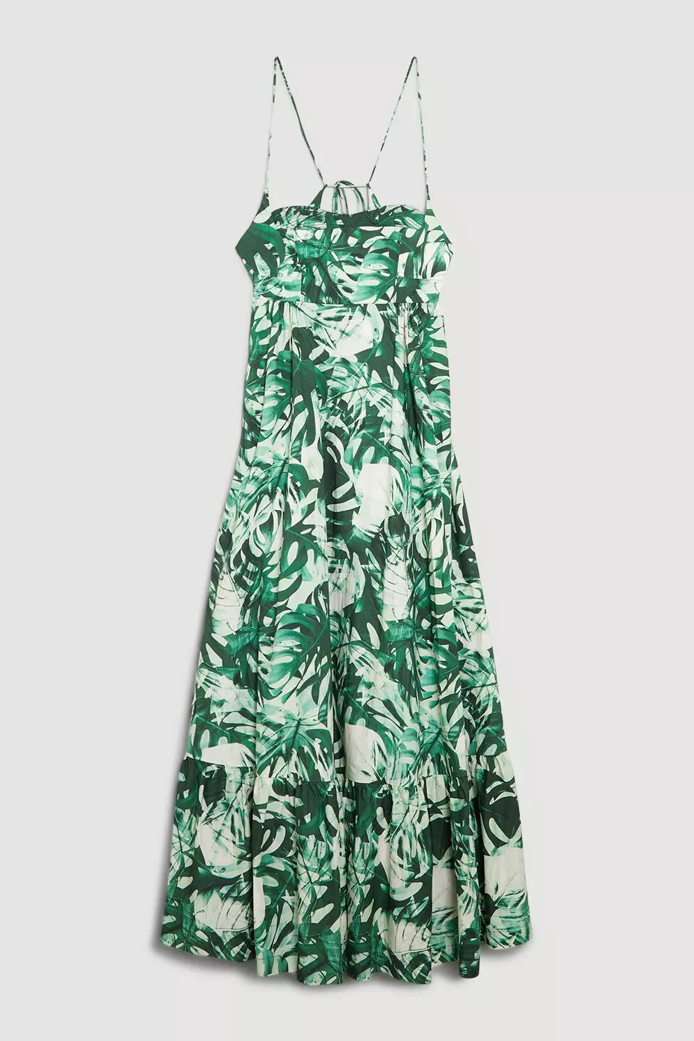 Tropical Printed Strappy Cotton Woven Maxi Dress Karen Millen