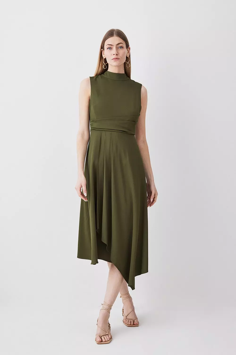 DRAPED MIDI DRESS - Mid khaki