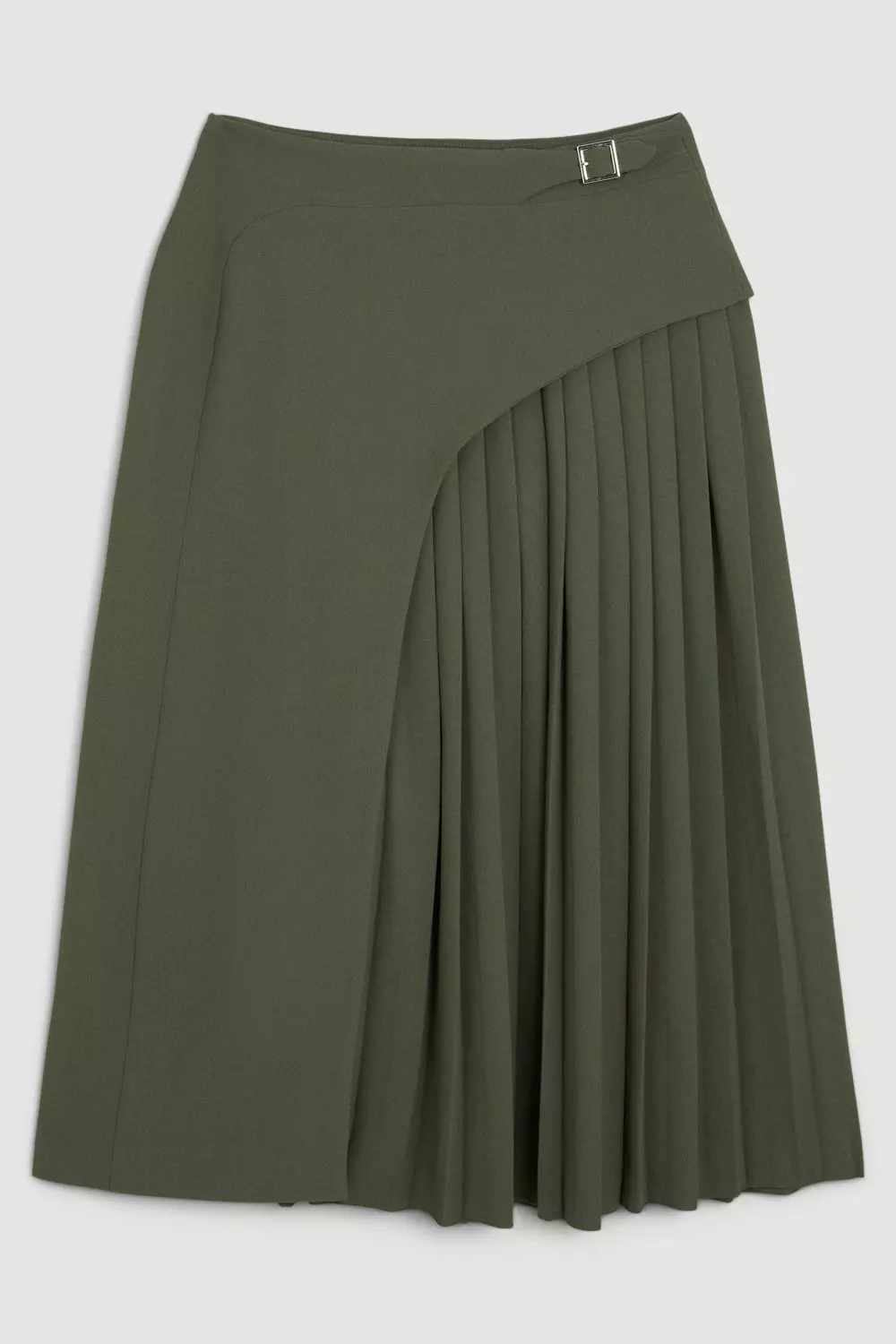 Tailored Buckle Detail Pleated Midi Skirt