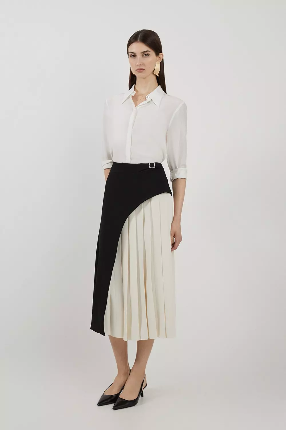 Tailored Buckle Detail Pleated Midi Skirt