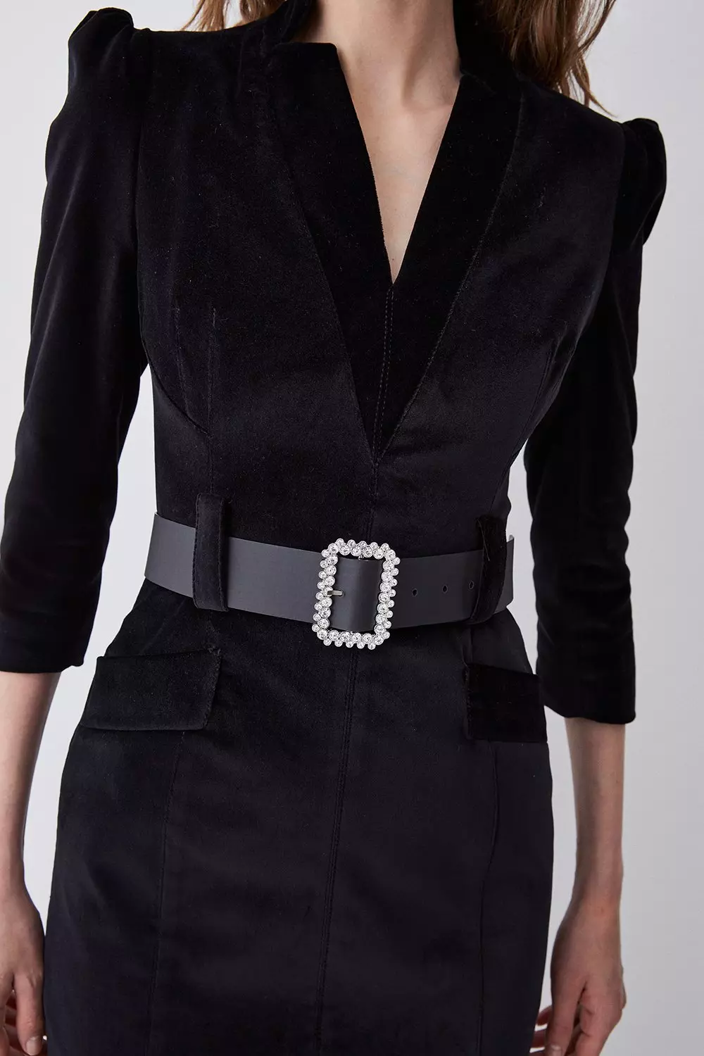 Tall Black Velvet Trouser With Diamante Buckle