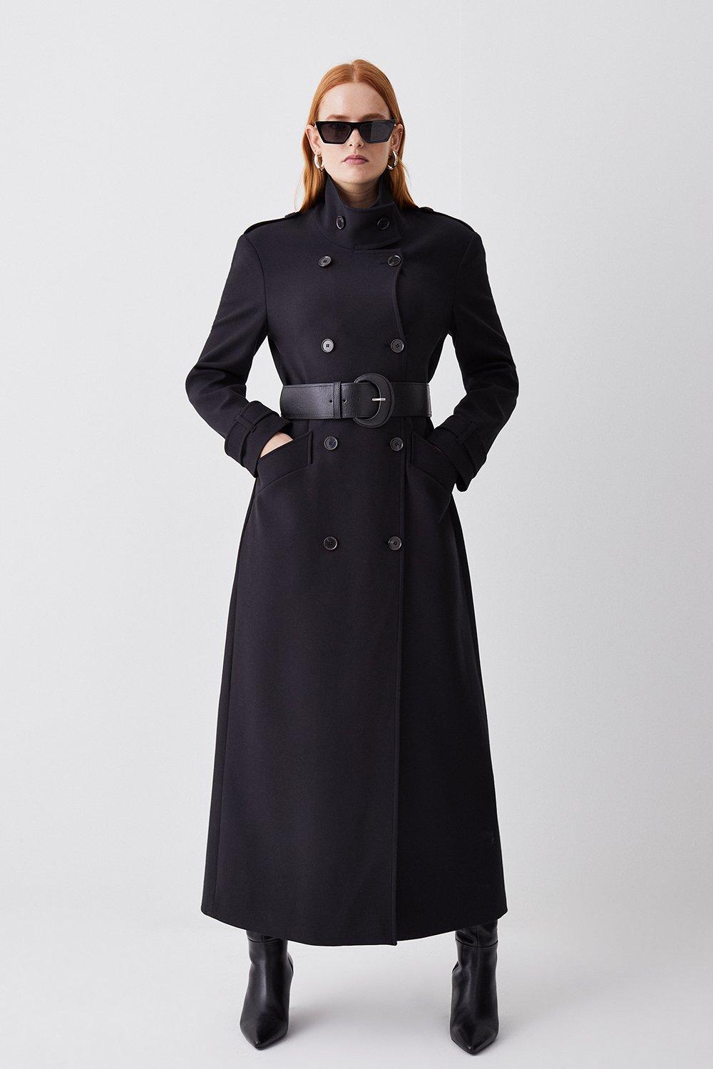 Compact Stretch Belted Double Breasted Maxi Coat | Karen Millen