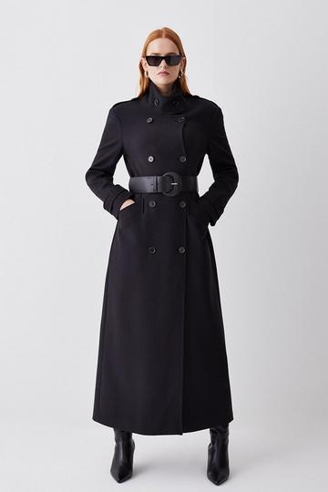 Compact Stretch Belted Double Breasted Maxi Coat black