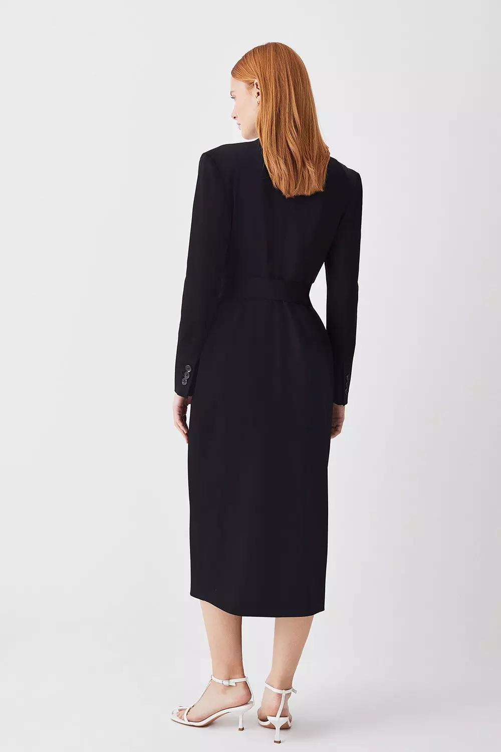 Drape Belted Long Sleeve Soft Tailored Midi Dress Karen Millen