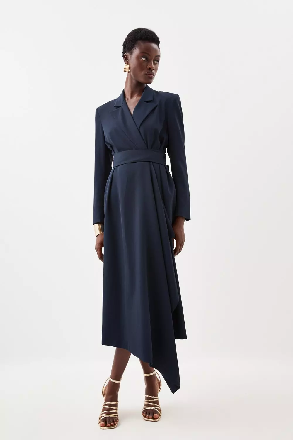 Drape Belted Long Sleeve Soft Tailored Midi Dress | Karen Millen