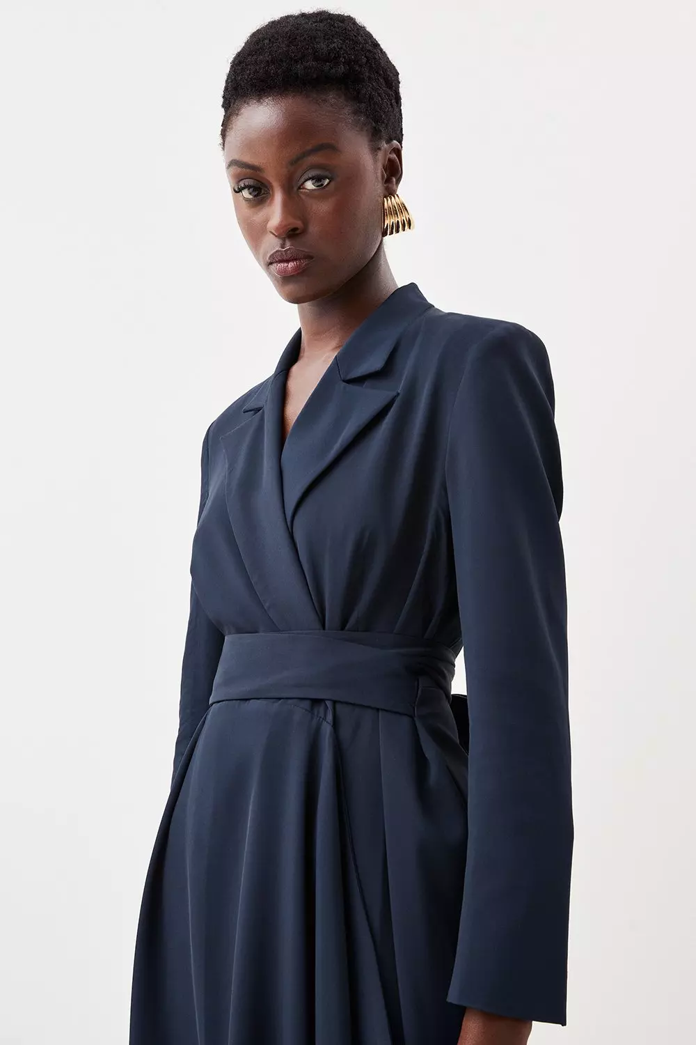 Drape Belted Long Sleeve Soft Tailored Midi Dress | Karen Millen