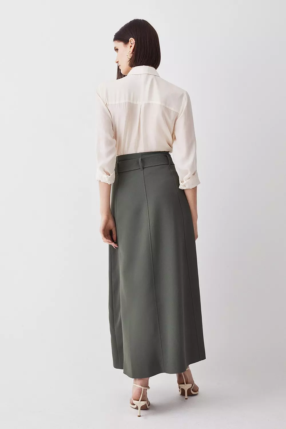 Belted wrap midi outlet skirt