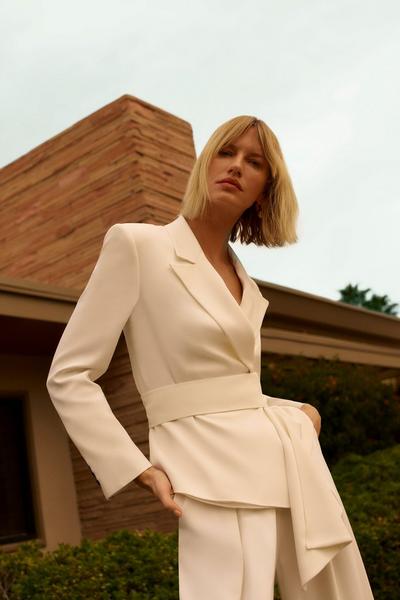 Drape Detail Belted Soft Blazer