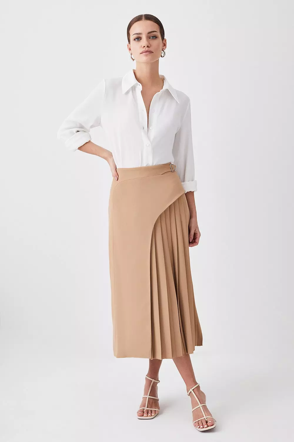 Solacol Pleated Midi Skirts For Women Elastic Waist Skirts For