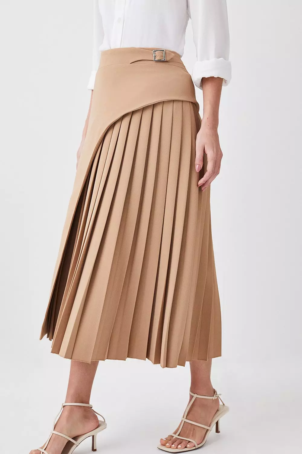 Petite Buckle Detail Pleated Midi Skirt