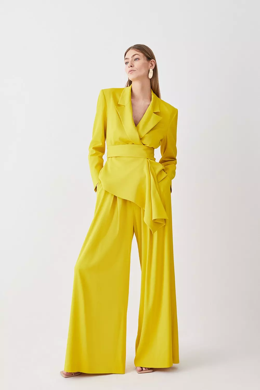 Lydia Millen Crinkle Satin Chiffon Woven Wide Leg Pants