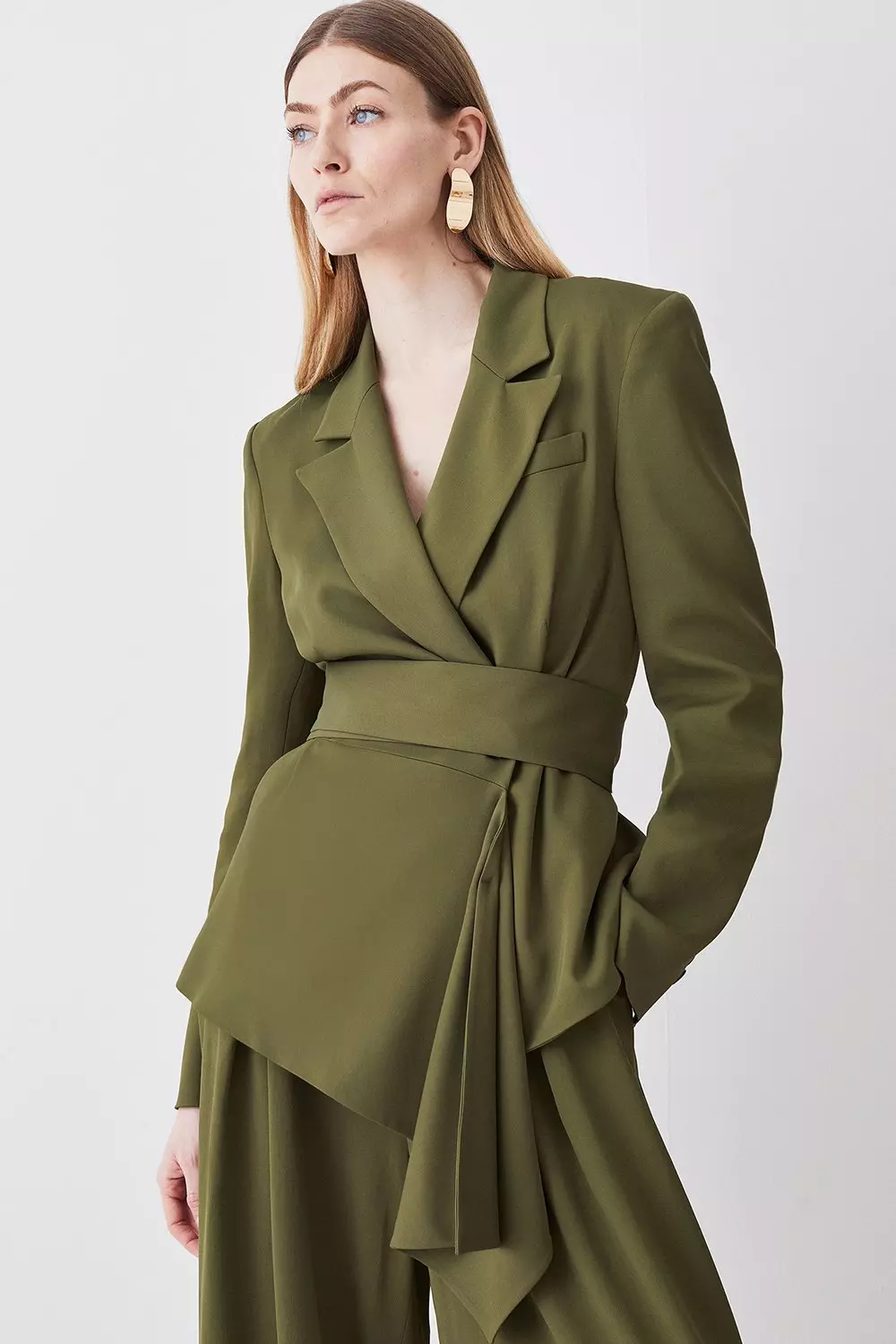 Green best sale belted blazer