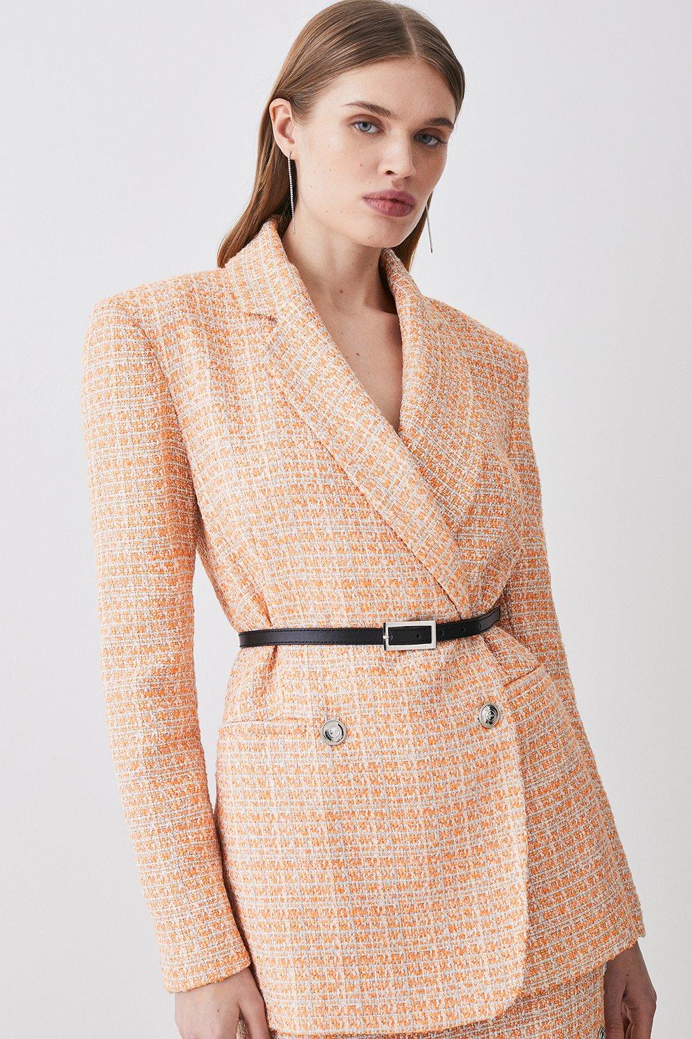 Tweed Oversized Belted Double Breasted Blazer Karen Millen