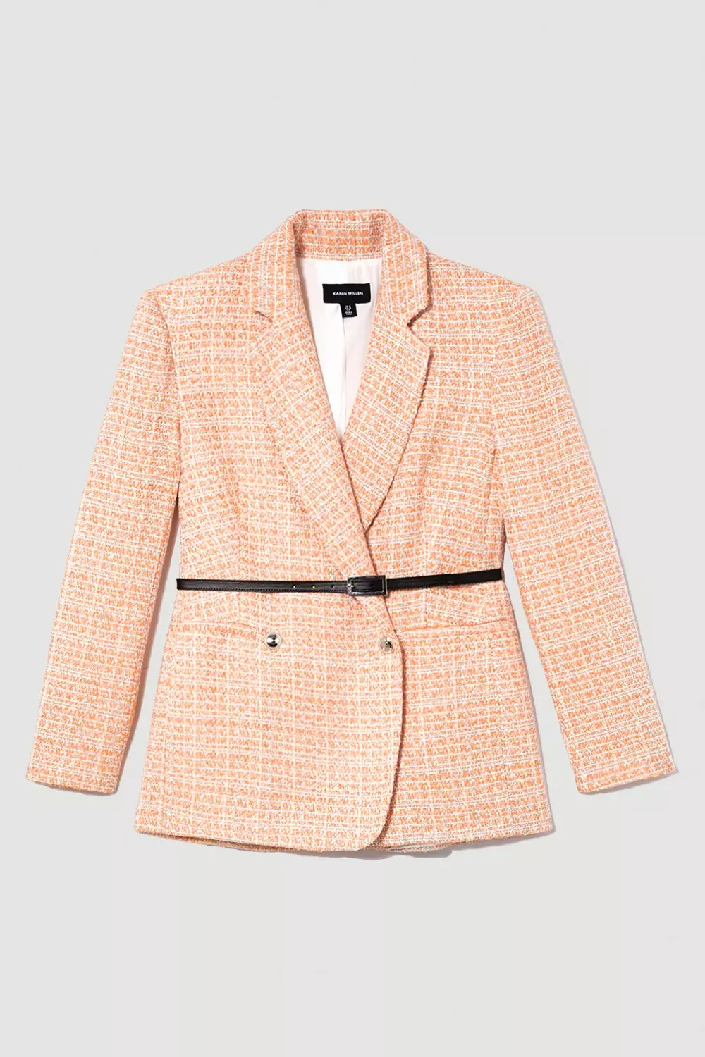 Tweed Oversized Belted Double Breasted Blazer | Karen Millen