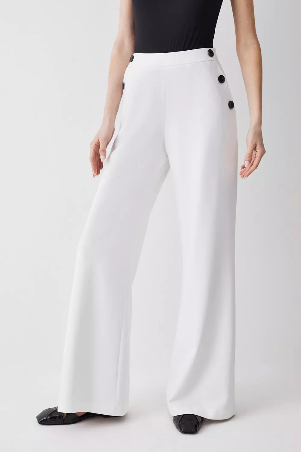 Long white wide outlet leg trousers