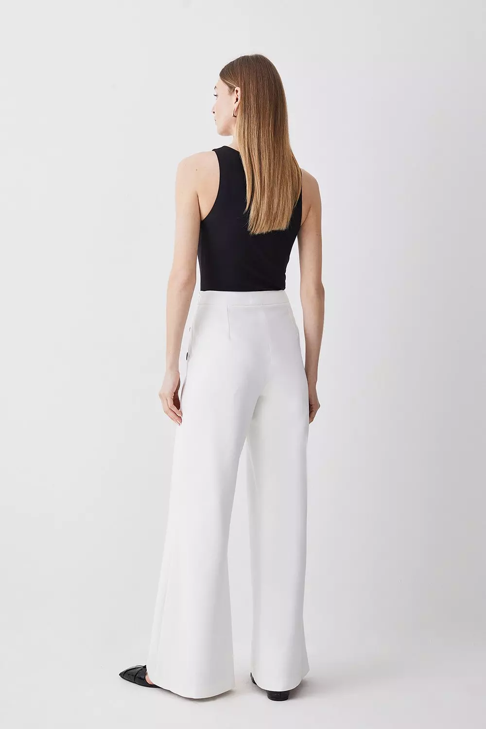 Clean Tailored Button Detail Wide Leg Trousers