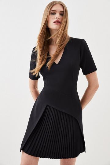Black Tailored Pleated Front Military Mini Dress