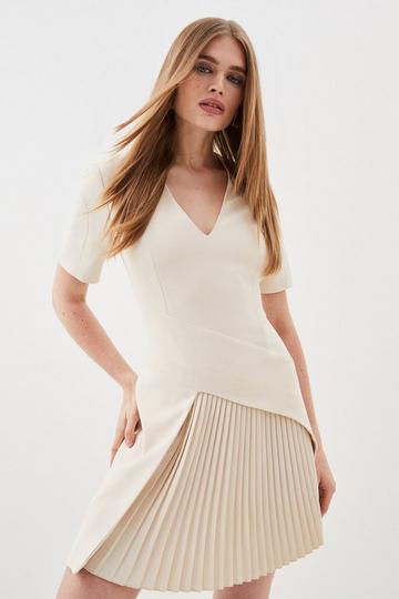Tailored Pleated Front Military Mini Dress cream