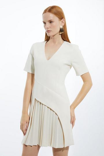 Tailored Pleated Front Military Mini Dress ivory