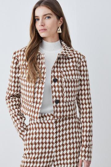 Check Tweed Cropped Jacket brown