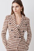 Brown Check Tweed Military Tailored Blazer 