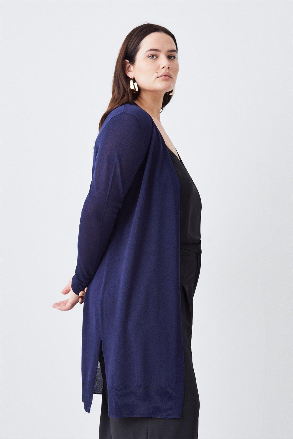 Plus Size Viscose Blend Lightweight Knit Edge To Edge Longline Cardigan