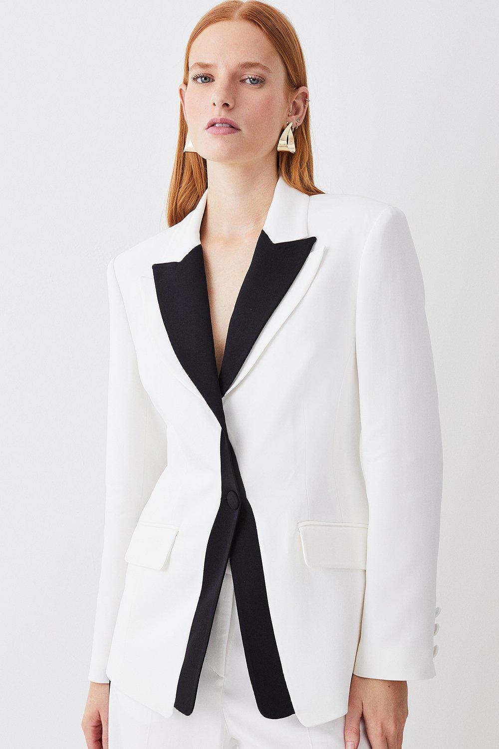 White blazer on sale black lapel womens