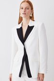 Ivory Compact Viscose Contrast Lapel Double Breasted Blazer