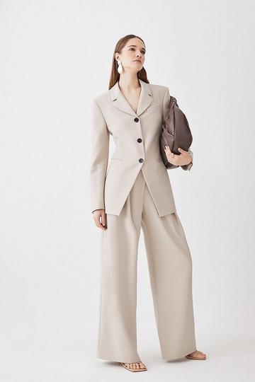 Compact Stretch Tailored Single Breasted Blazer taupe