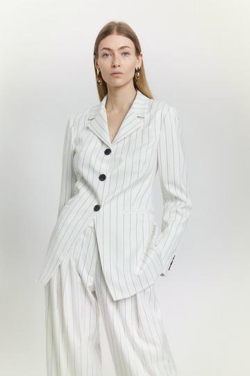 Pinstripe Tailored Single Breasted Blazer white