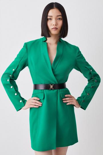 Structured Crepe Belted Blazer Mini Dress green