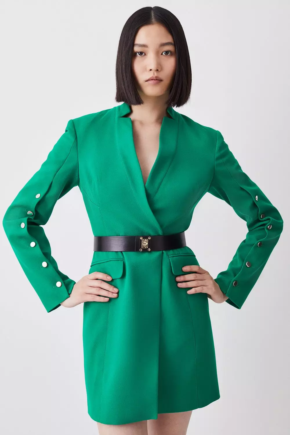 Belted Blazer Dress In Wool Tailoring