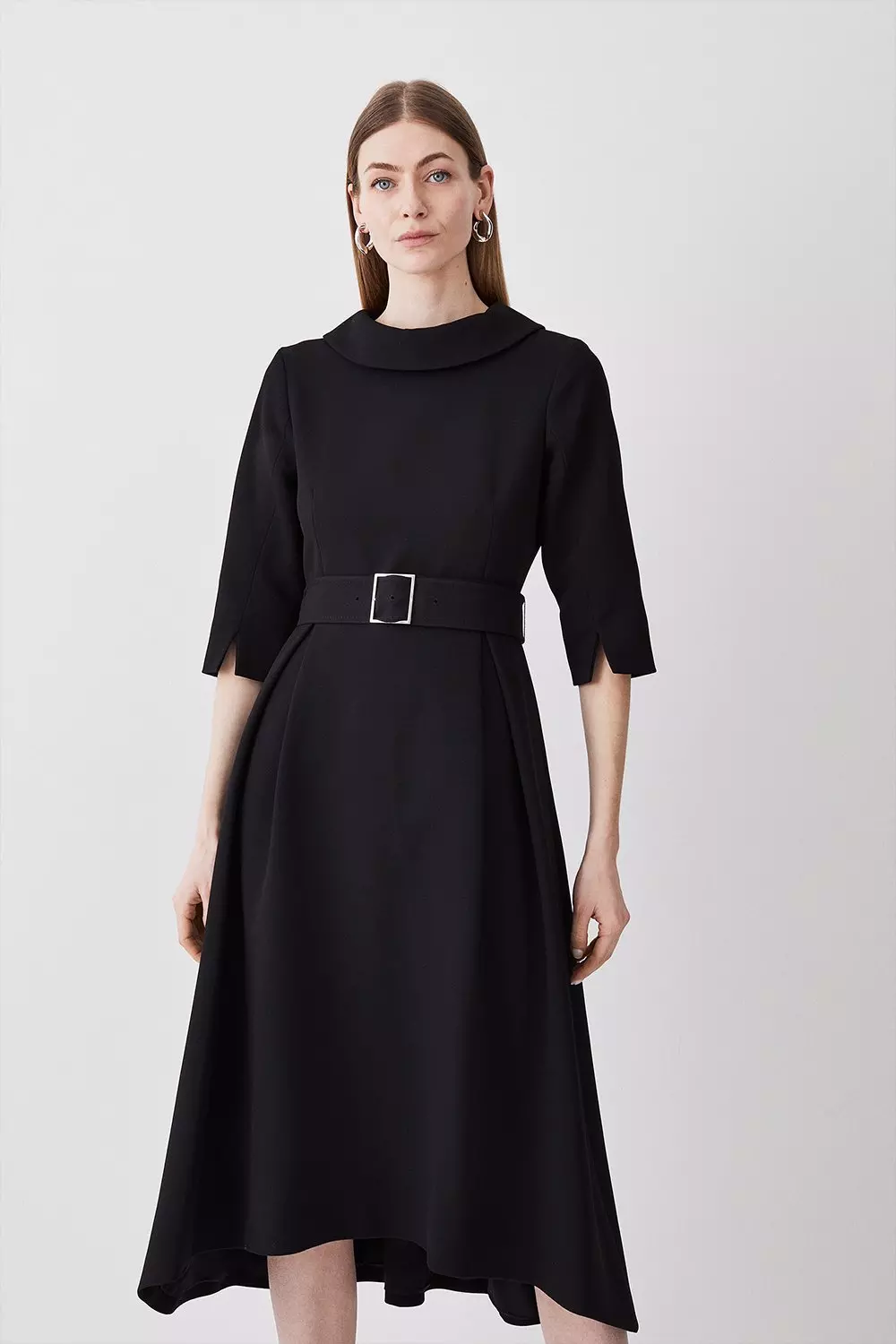 Structured Crepe Turtleneck Dip Hem Midi Dress Karen Millen