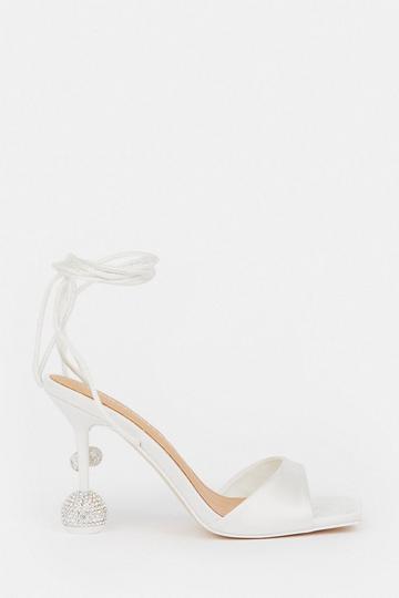 Ivory White Crystal Ball Strappy Heel