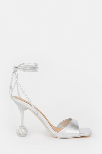 Silver Crystal Ball Strappy Heel
