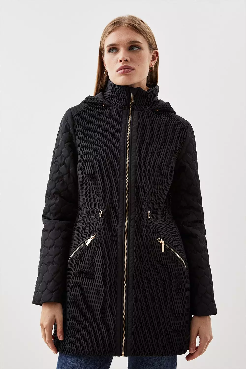 Calvin klein quilted faux fur 2024 hooded coat