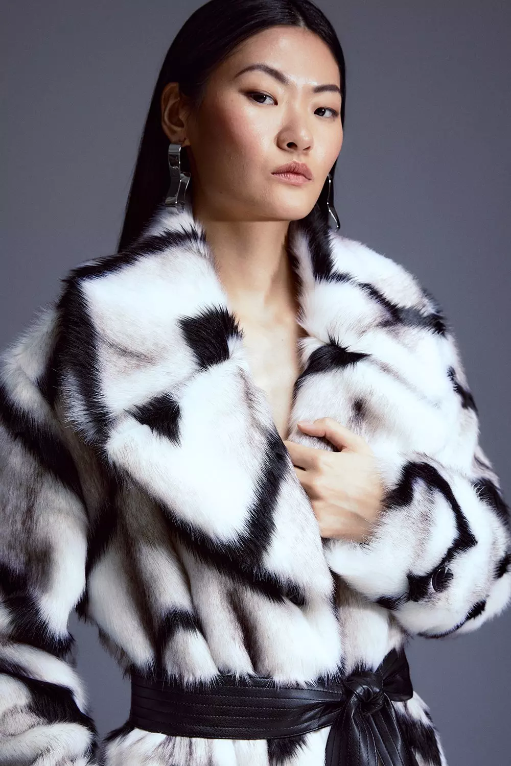 White longline shop fur coat