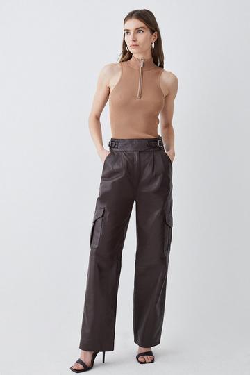 Leather Pocket Detail Cargo Trouser chocolate