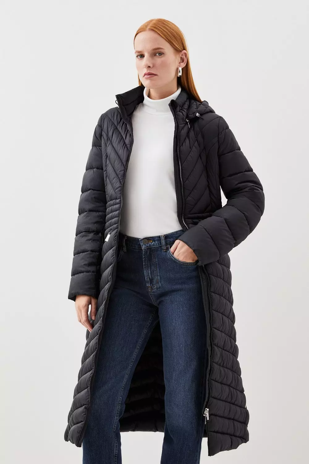 Karen millen black padded clearance coat