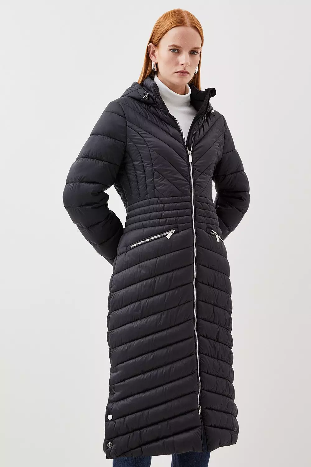 Womens puffer jacket knee hot sale length