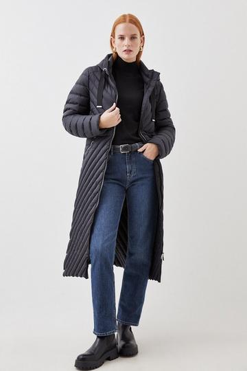 Real Down Packable Knee Length Coat black