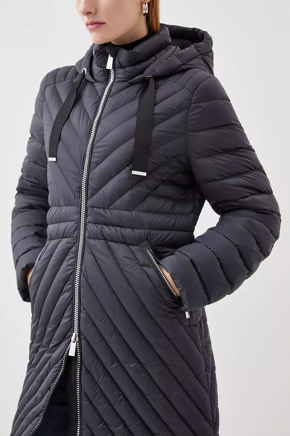 Knee length puffer coat hot sale