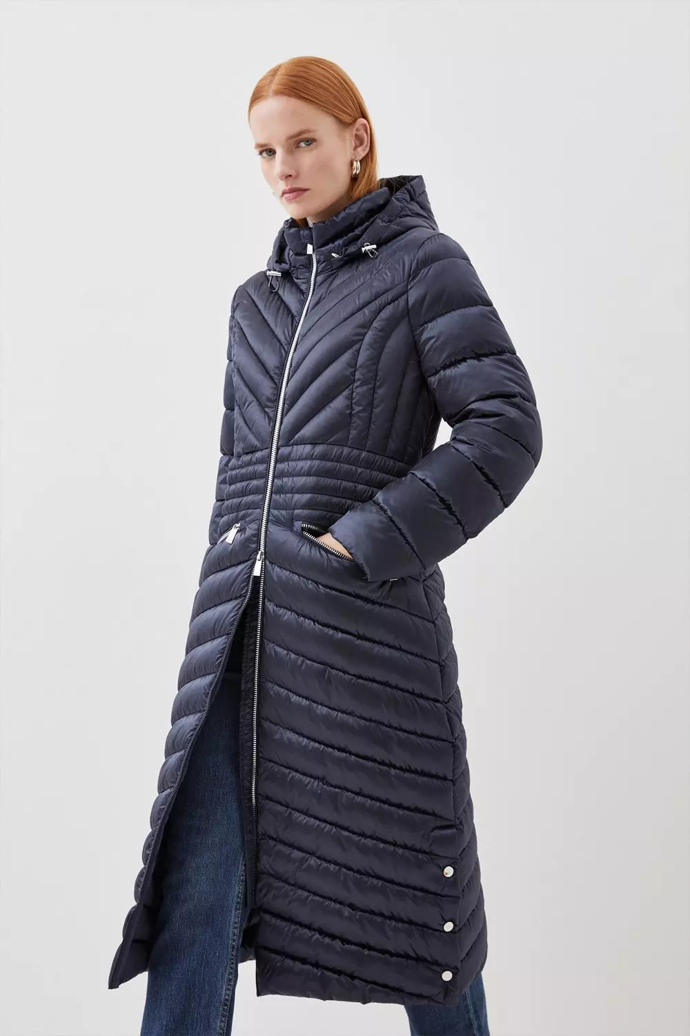 Navy knee store length coat