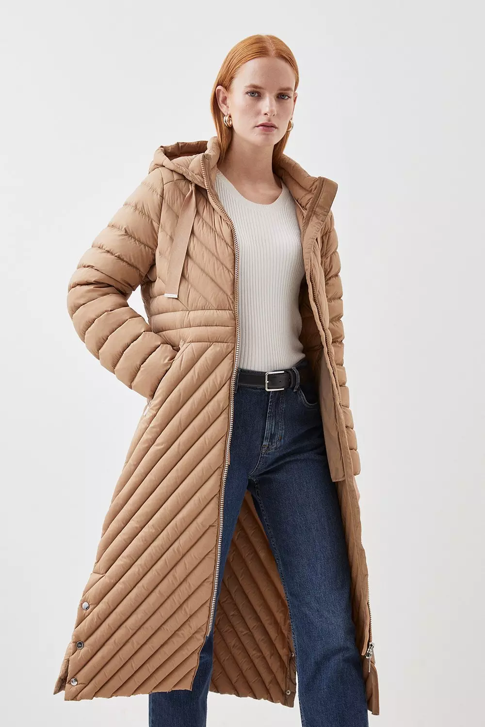 Down knee outlet length coat