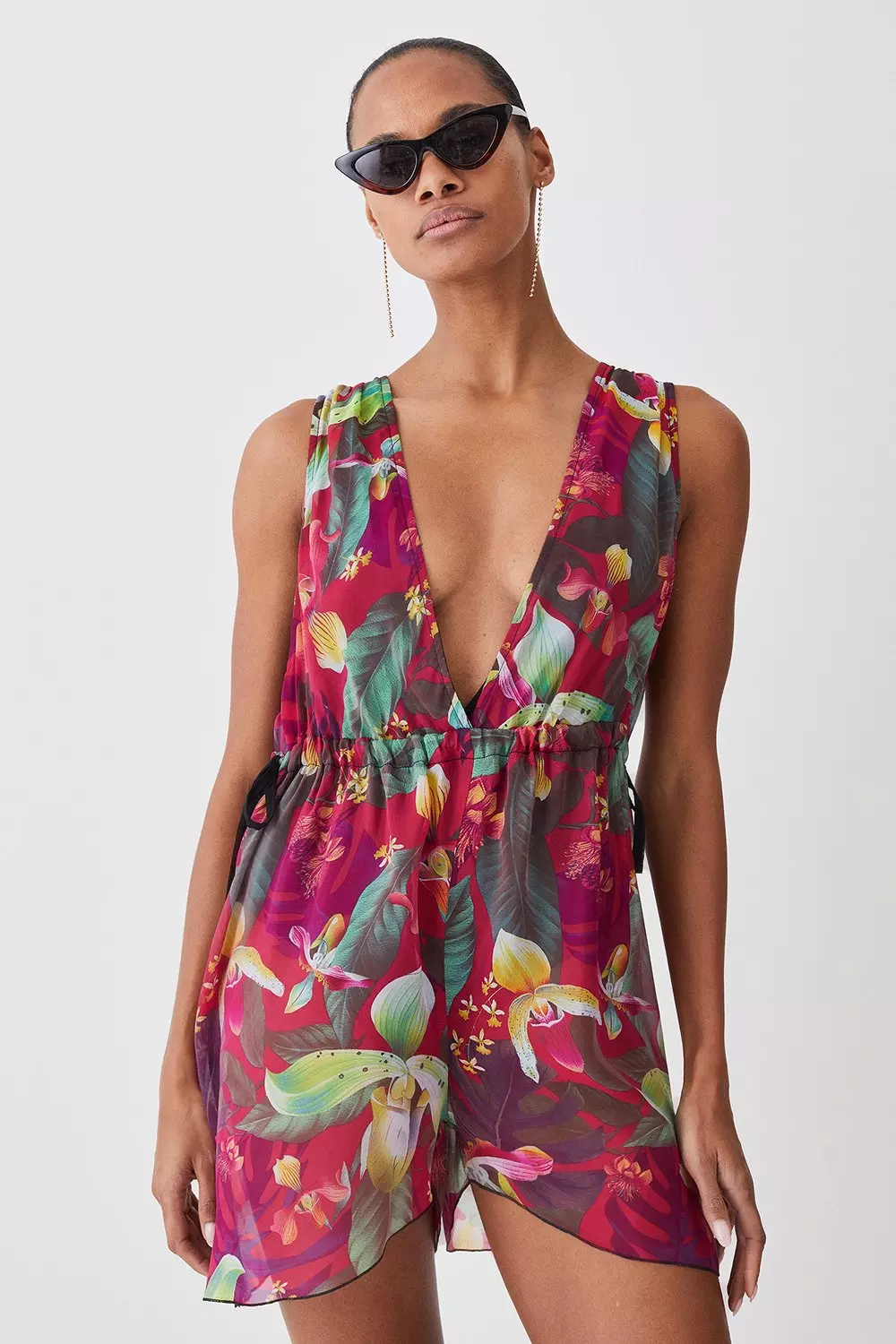 Tropical Jersey Knit Bandeau Beach Romper