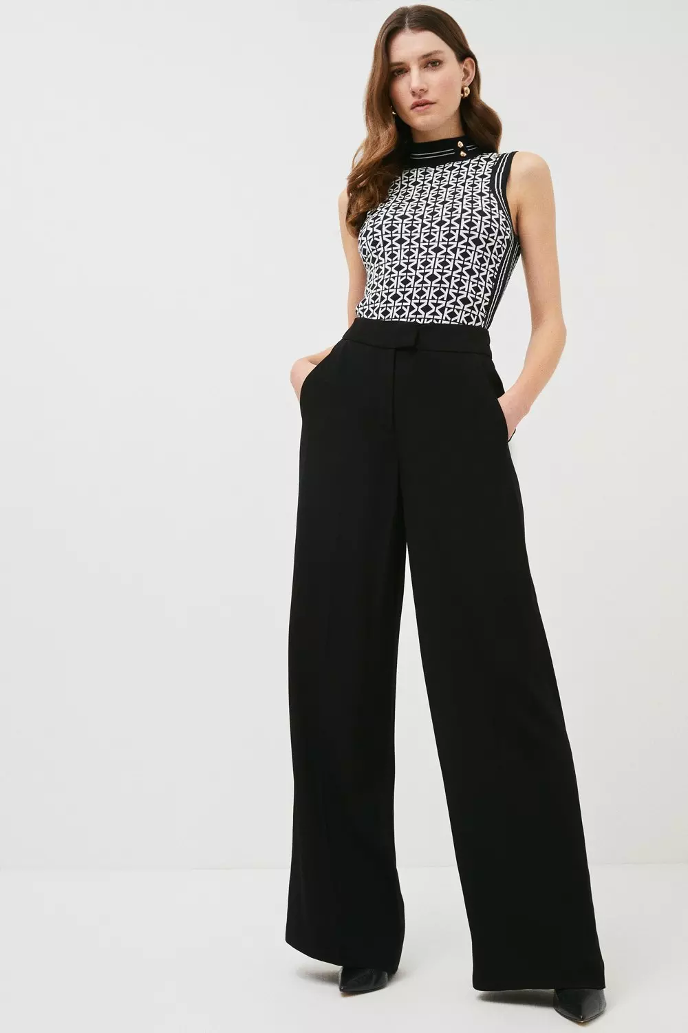 Wide Leg Crepe Trousers