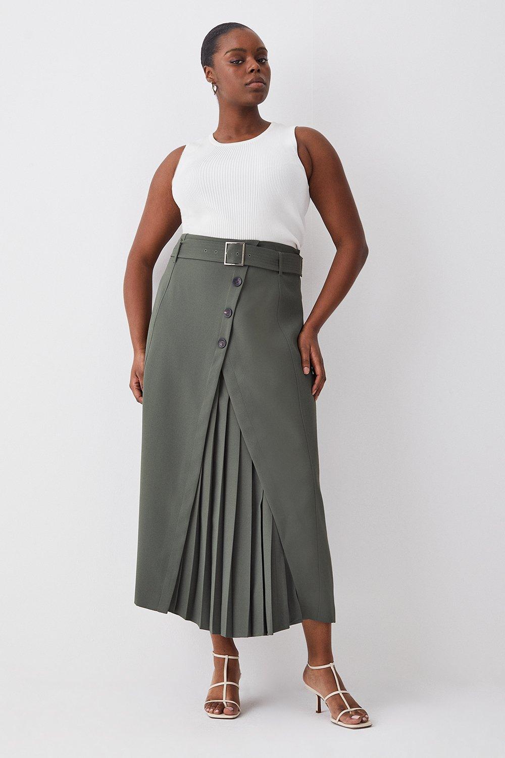 Pleated midi skirt khaki best sale