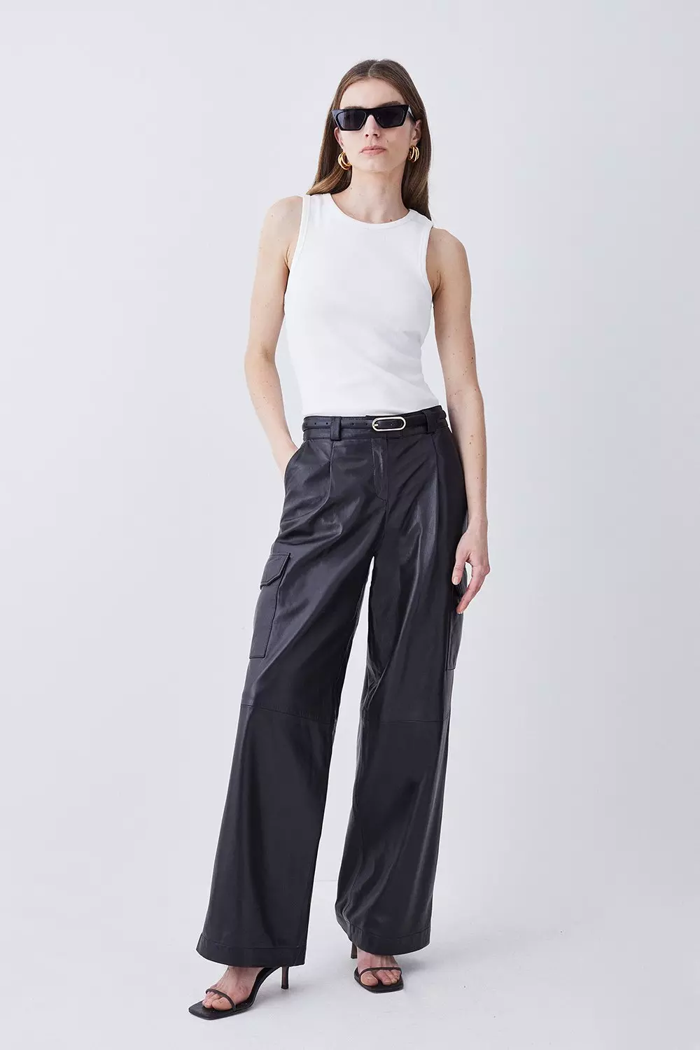 Faux Leather High Waisted Wide Leg Trousers | Karen Millen